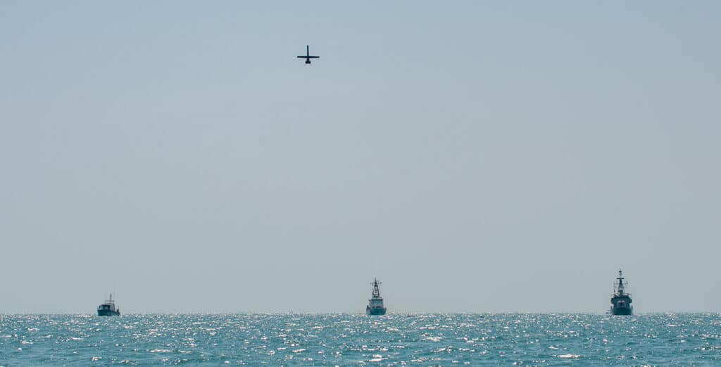 V-BAT at the sea with ships